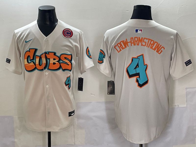 Men 2025 Chicago Cubs #4 Crow-Armstrong Cream Five generations Joint Name Nike MLB Jersey style 3